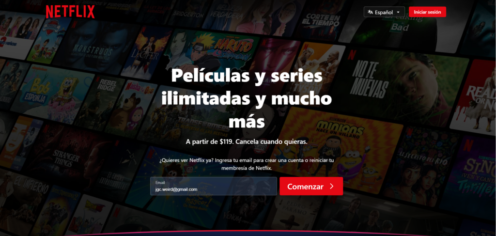 Landing Page de sitio web de Netflix